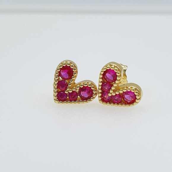 🎁 Sweet Heart Shape Gold Plated Pink CZ Crystal Earring for Women, HA4482 - Picture 7 of 7